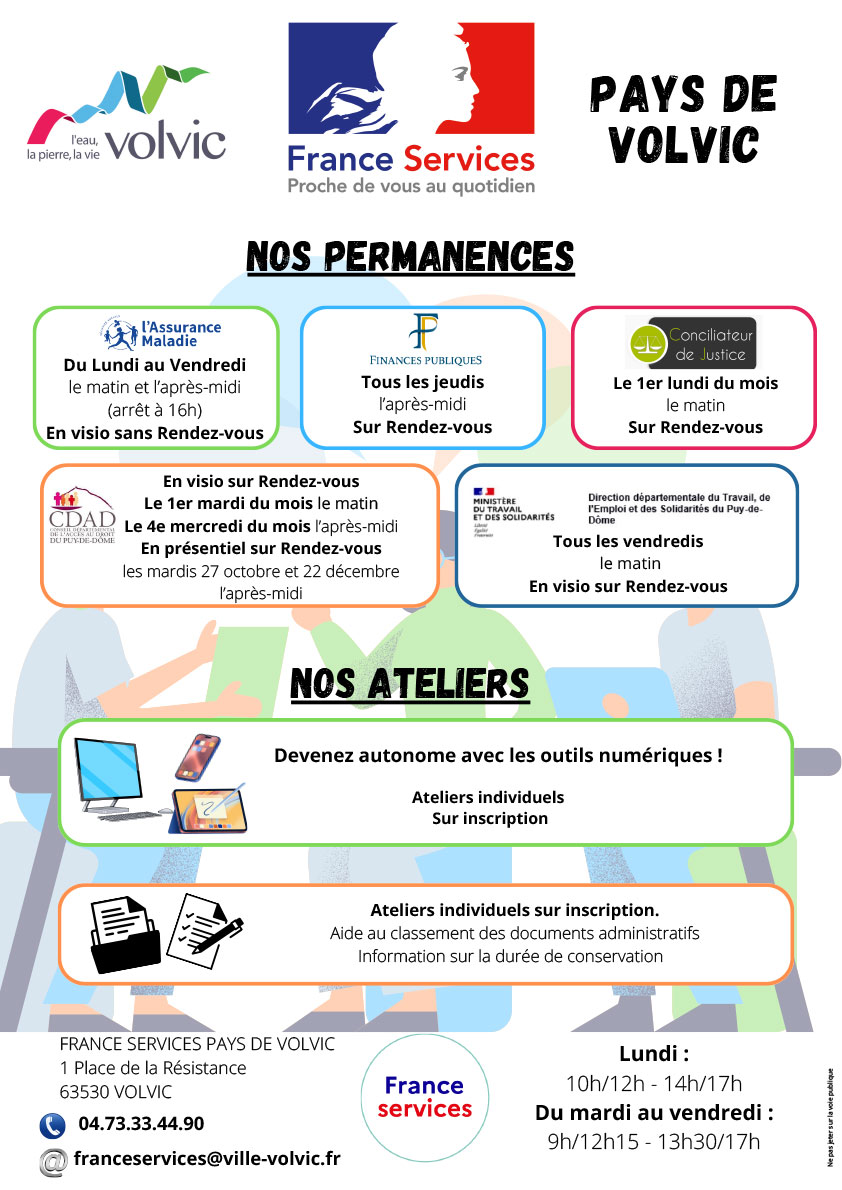 Nouveau horaires de France Services Pays de Volvic